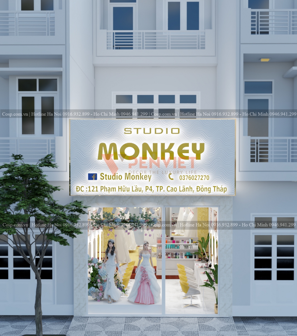 Thiết kế mặt tiền cửa hàng áo cưới Studio Monkey