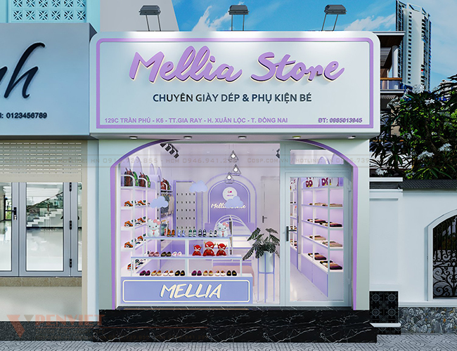 Mặt tiền nổi bật và thu hút của shop thời trang trẻ em Mellia Store