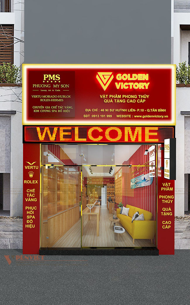 Mặt tiền sang trọng của cửa hàng vật phẩm phong thủy Golden Victory
