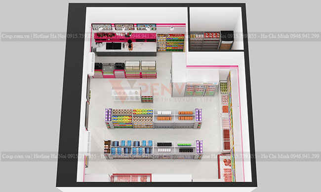 Mặt bằng tổng thể của dự án thiết kế siêu thị mini Seven To One