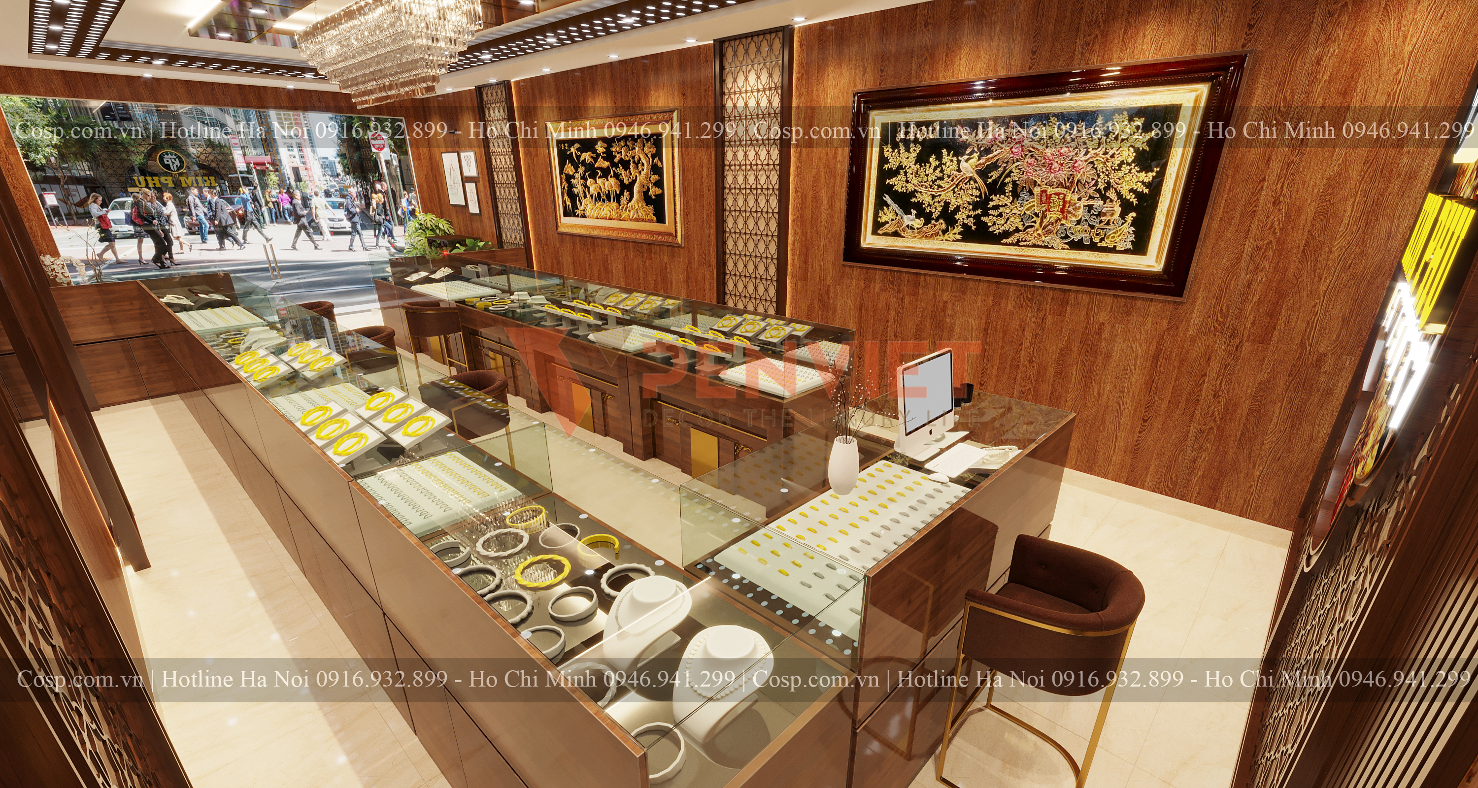 Thiết kế cửa hàng vàng bạc Kim Phú