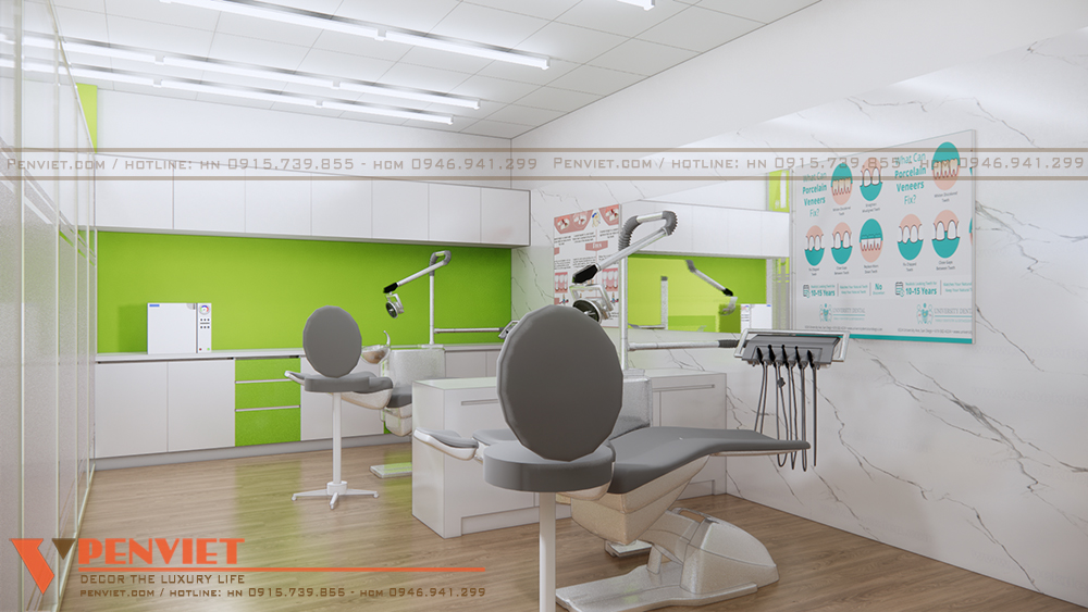 Phòng trị liệu được thiết kế hệ tủ và 2 ghế trị liệu