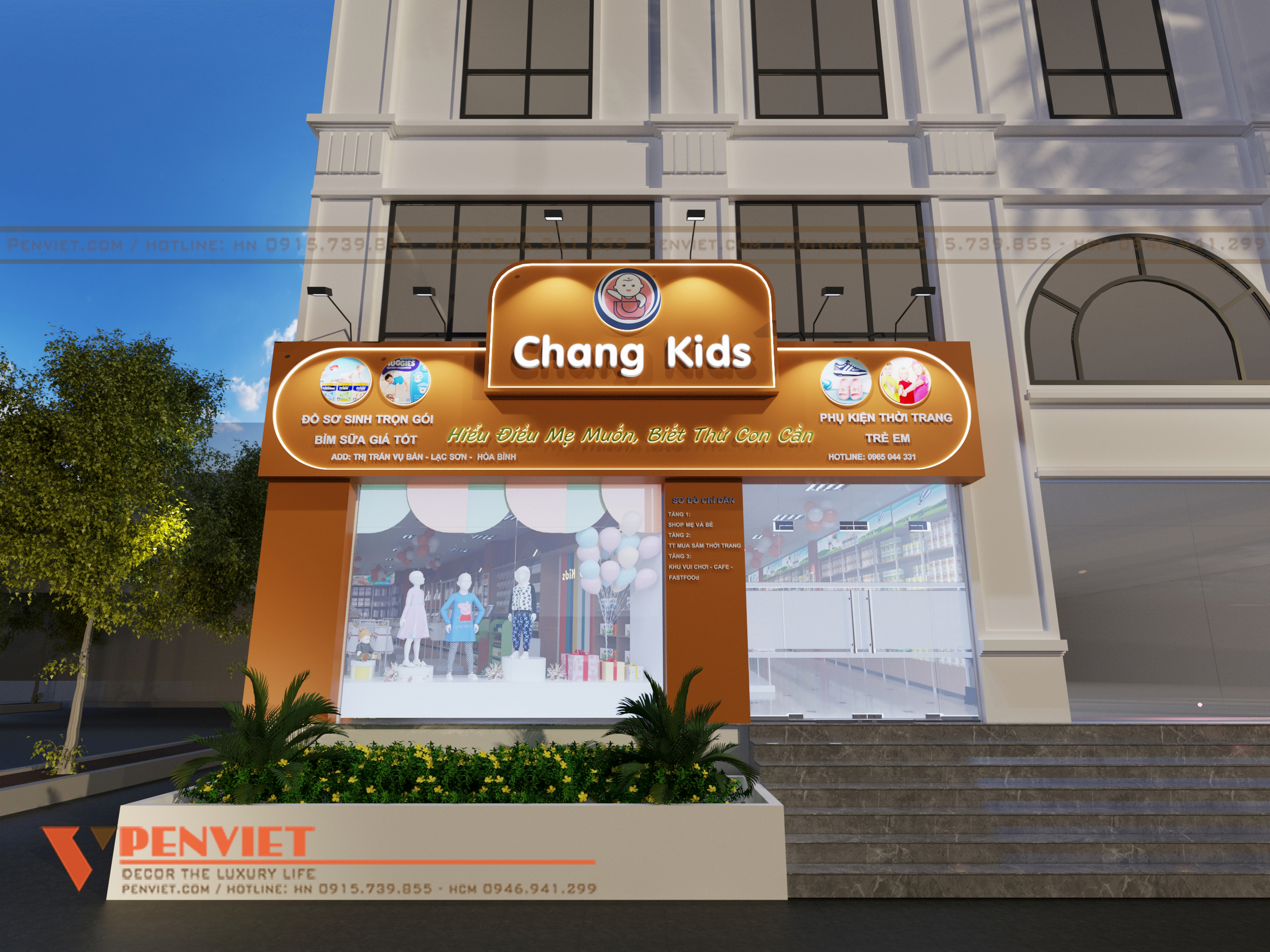 Thiết kế shop mẹ và bé Chang Kids có lợi thế về mặt bằng rộng lớn