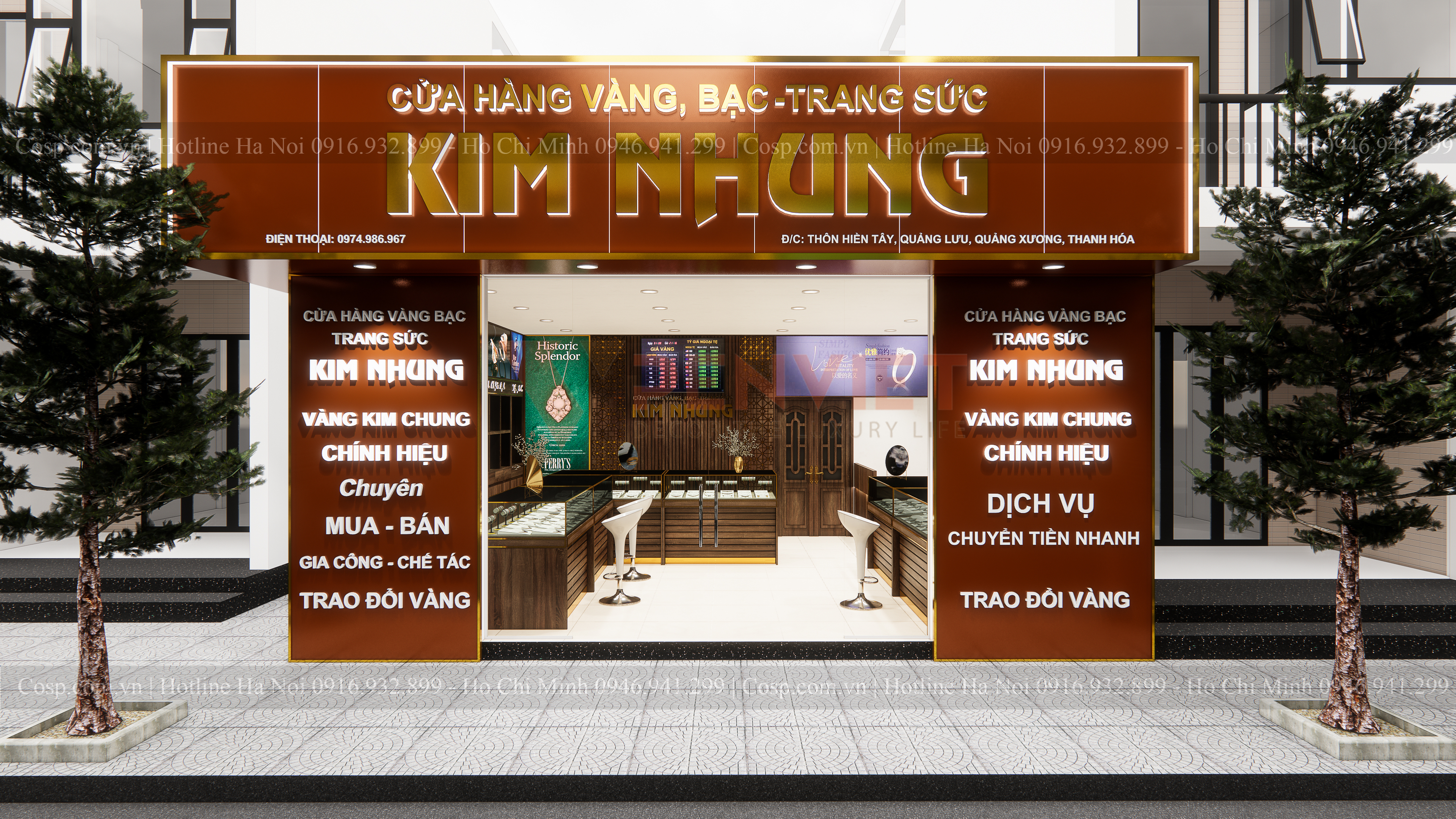 Thiết kế cửa hàng vàng bạc trang sức Kim Nhung