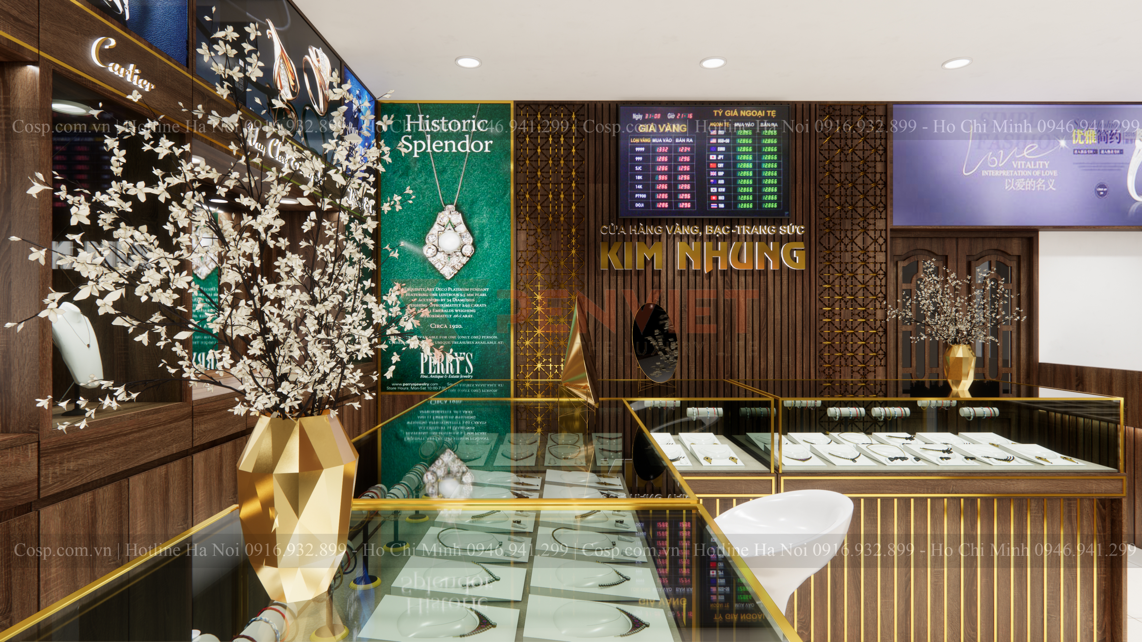 Thiết kế cửa hàng vàng bạc trang sức Kim Nhung