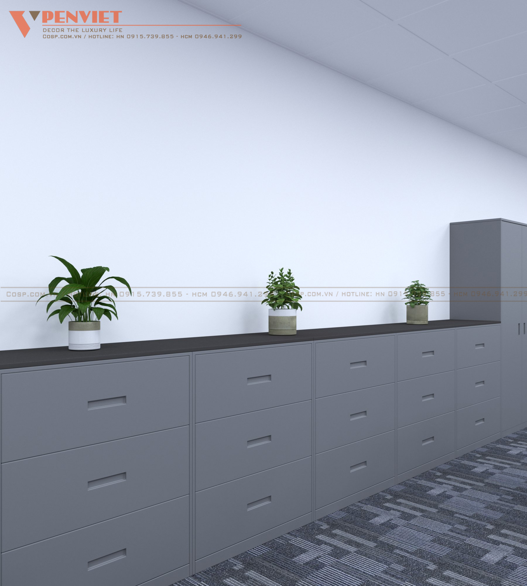 Tủ sát tường giúp tăng không gian lưu trữ cho văn phòng
