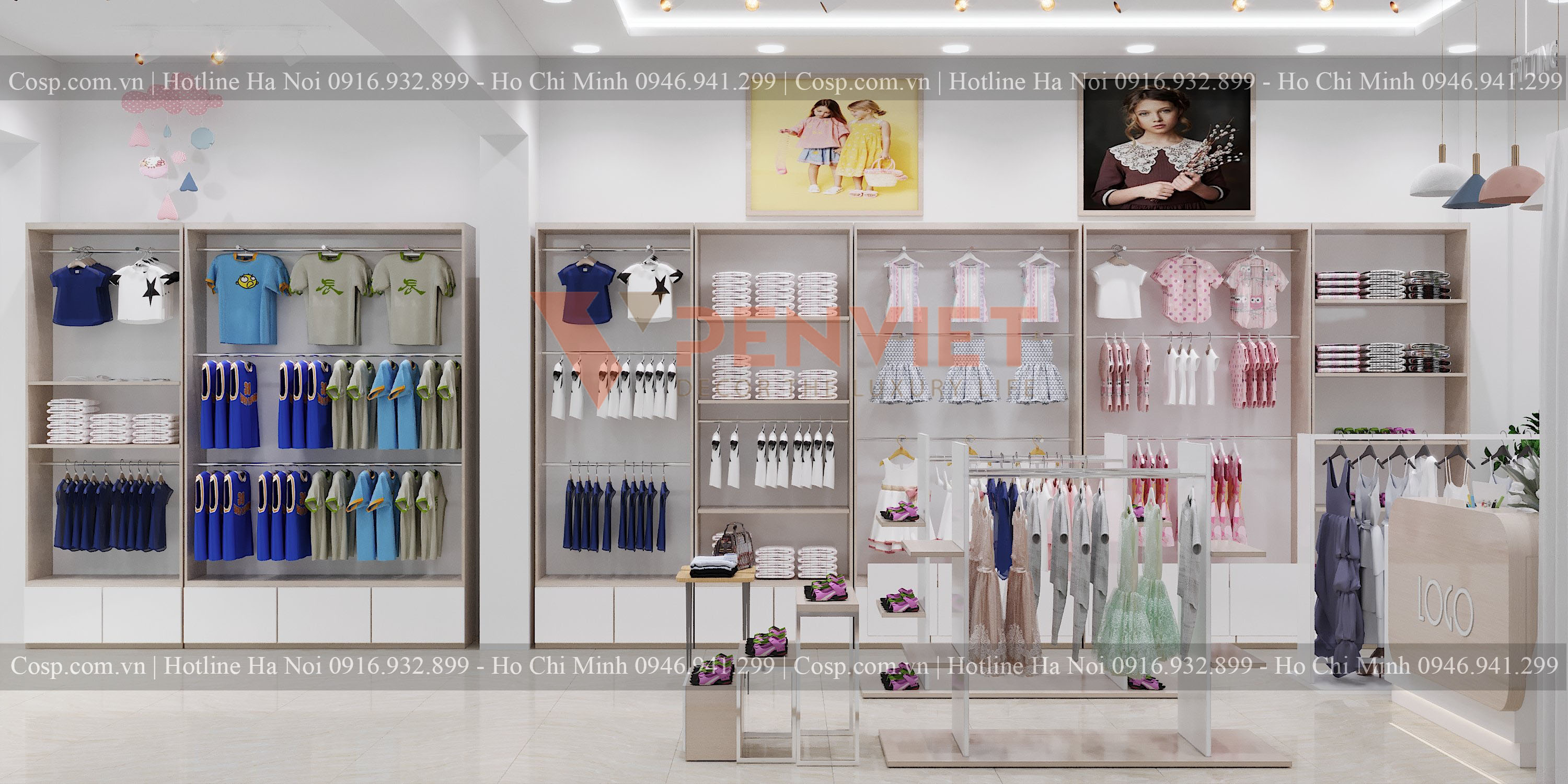Khu vực trưng bày sản phẩm của mẫu thiết kế cửa hàng thời trang Quỳnh Fashion