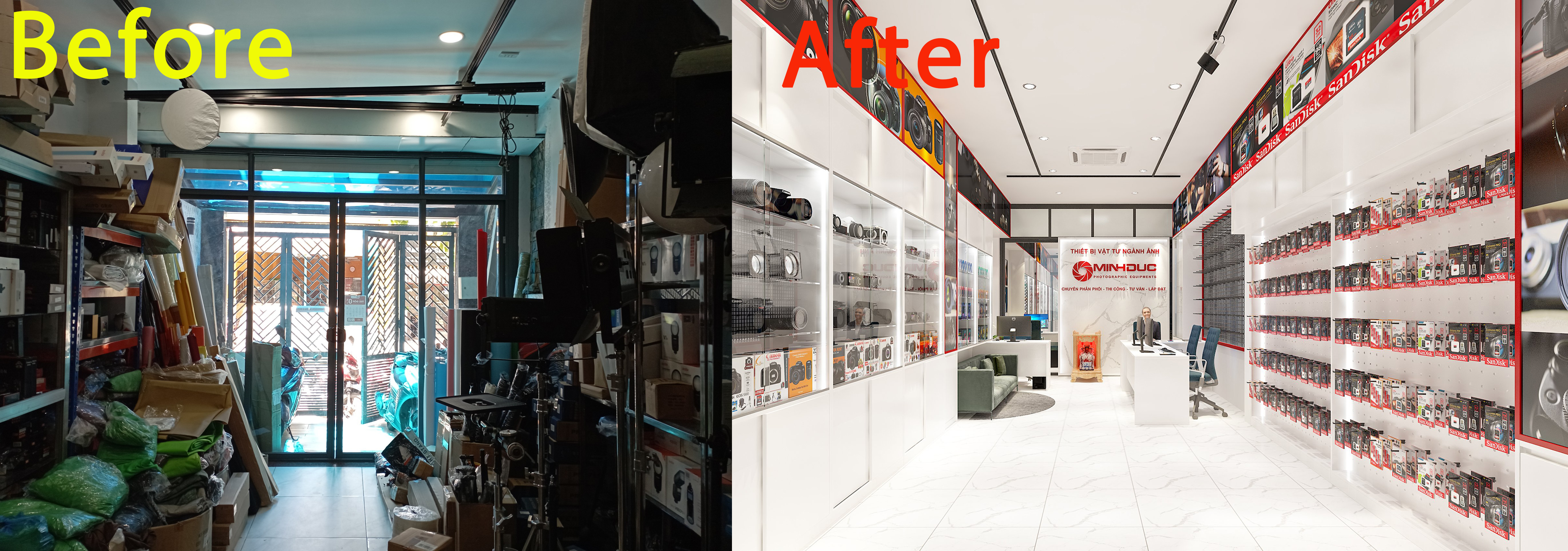 Kết hợp các giải pháp thiết kế showroom máy ảnh để khắc phục hạn chế mặt bằng