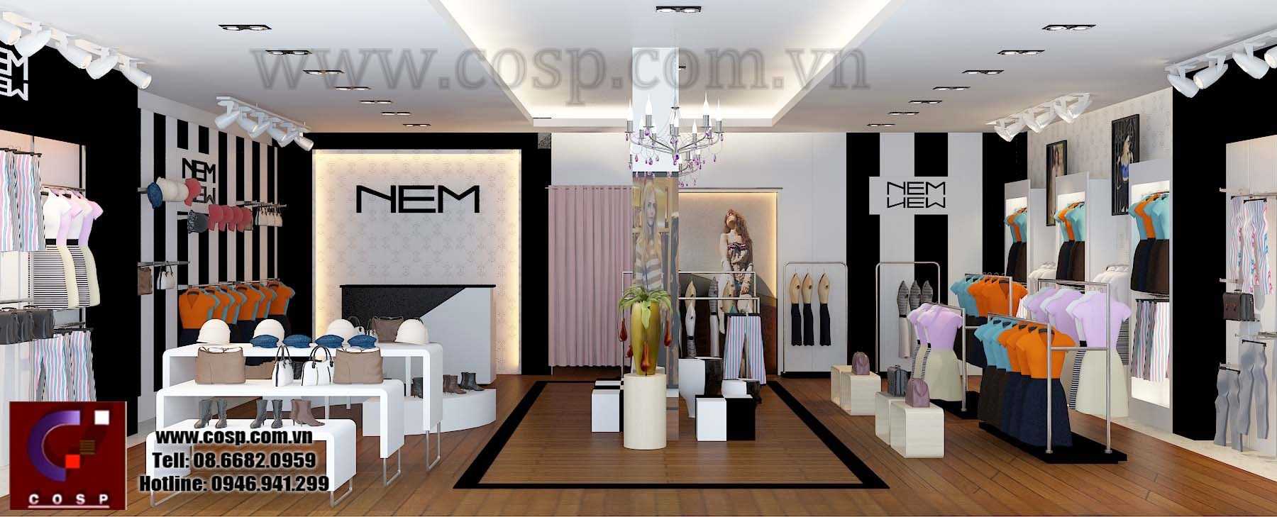 thiết kế cửa hàng thời trang cao cấp newnem 3
