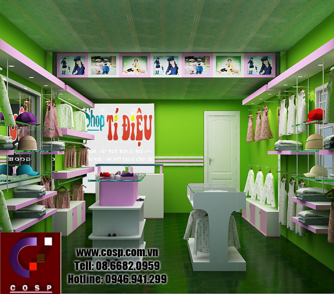 thiết kế cửa hàng thời trang trẻ em tí điệu 1