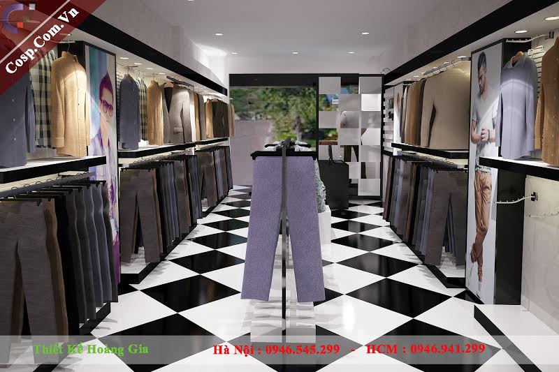 Thiết kế hệ thống quầy kệ shop thời trang nam DMT