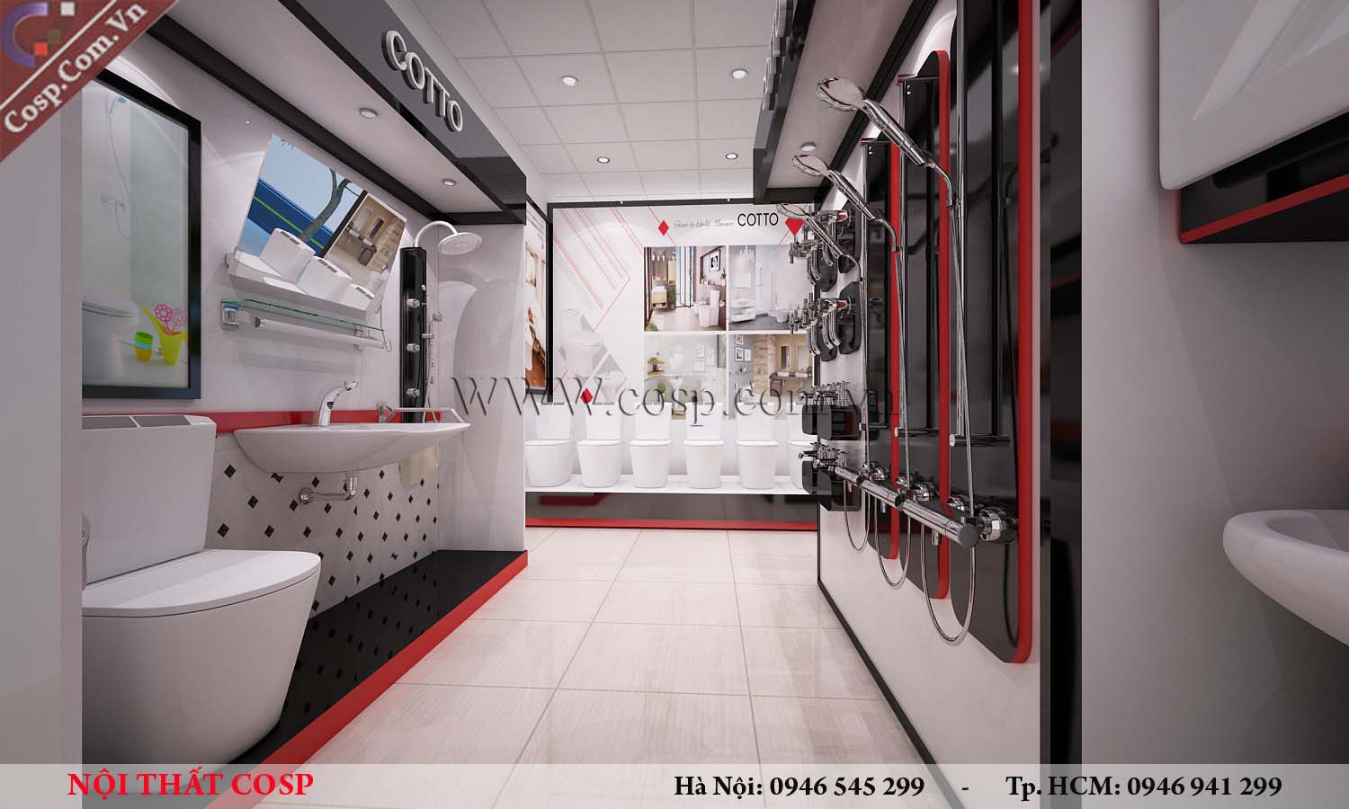 Thiết kế nội thất showroom trưng bày thiết bị vệ sinh COTTO1