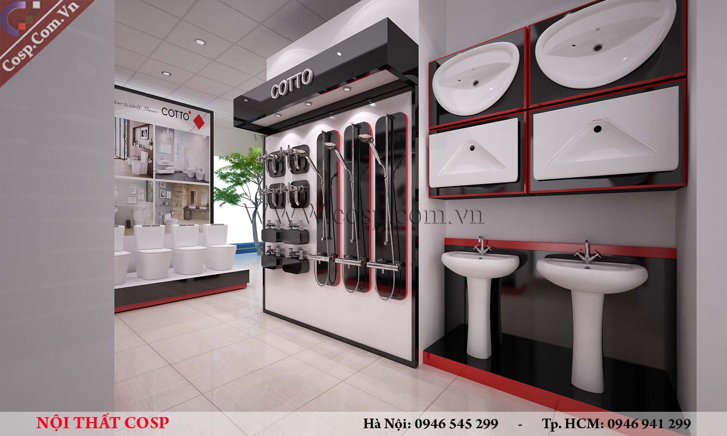 Thiết kế nội thất showroom trưng bày thiết bị vệ sinh COTTO4