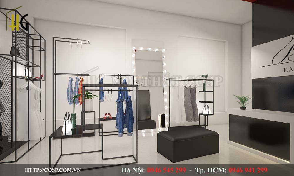 Thiết kế nội thất shop thời trang Bảo An theo tông màu xám ghi