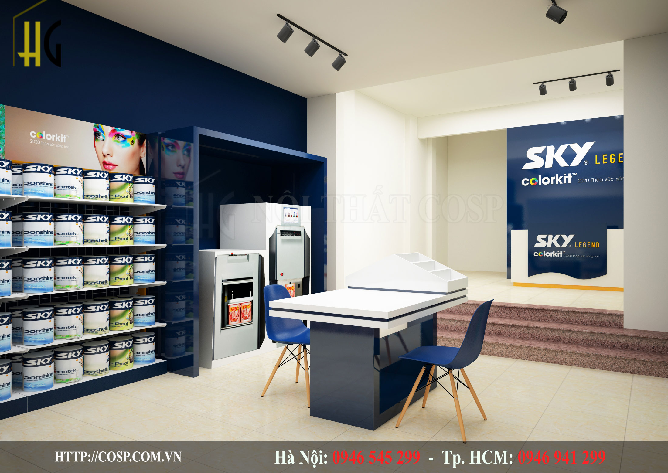 Thiết kế cửa hàng sơn sky color kit 2