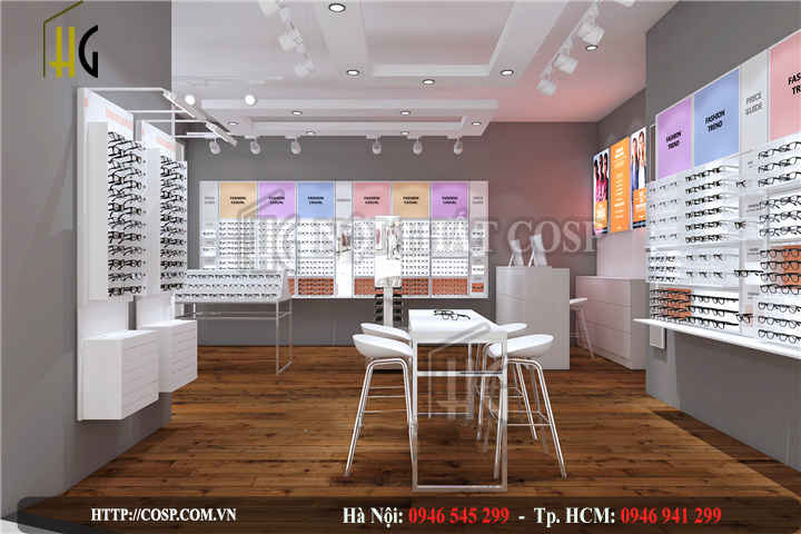 Thiết kế nội thất shop kính mắt theo phong cách hiện đại, trẻ trung