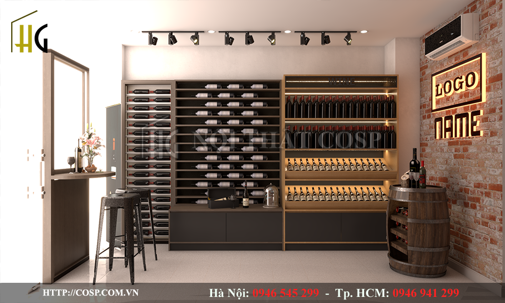 thiết kế cửa hàng rượu vang hiện đại