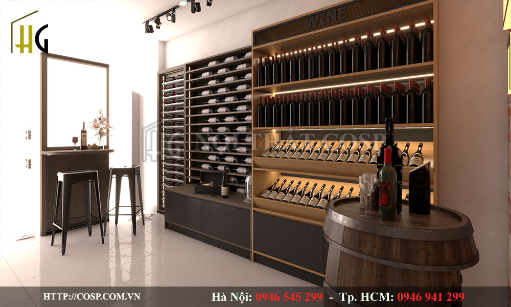 thiết kế showroom rượu vang hiện đại