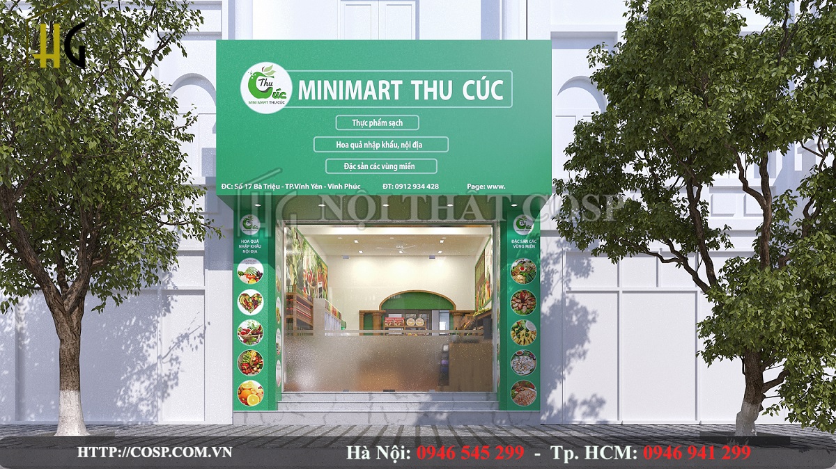 Thiết kế mặt tiền siêu thị Minimart Thu Cúc