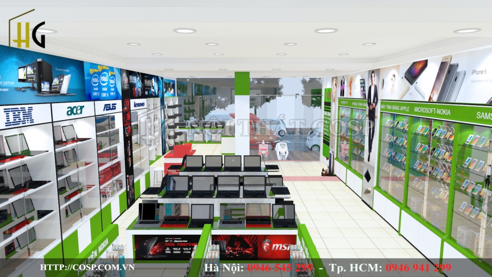 thiết kế cửa hàng máy tính - điện thoại Thuận Phát