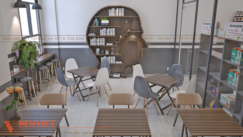 "Biến hóa" không gian trên tầng 2 theo xu hướng quán cafe sách