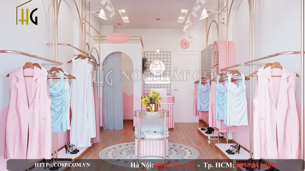 Hình ảnh thiết kế shop thời trang Lady's House 20m2