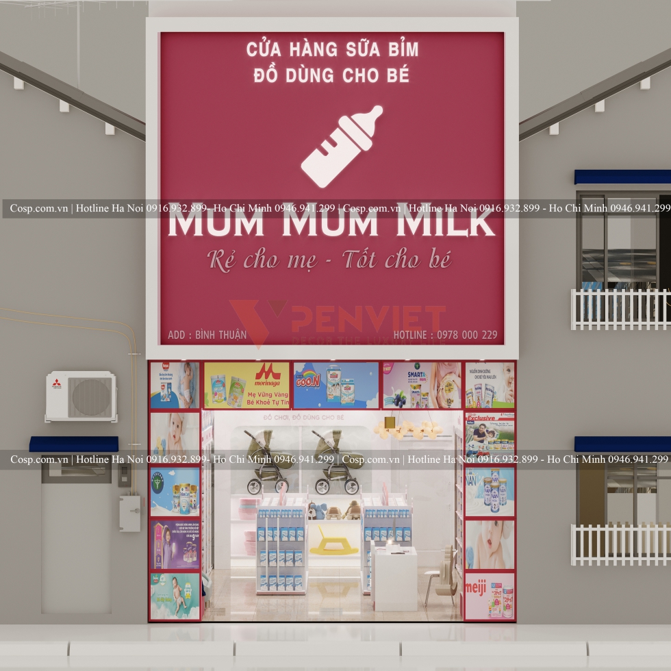 Thiết kế mặt tiền shop mẹ và bé Mum Mum Milk