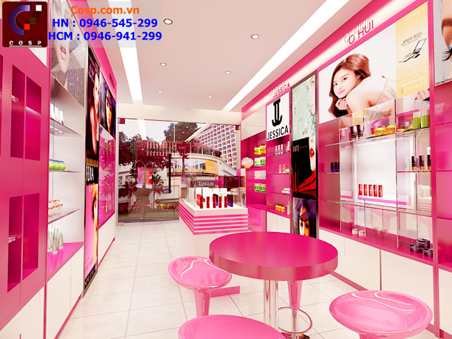 mẫu thiết kế shop mỹ phẩm tone hồng  3