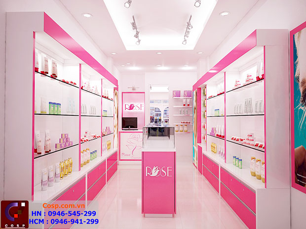 Không gian cửa hàng mỹ phẩm Rose Cosmetics tại Thái Thịnh