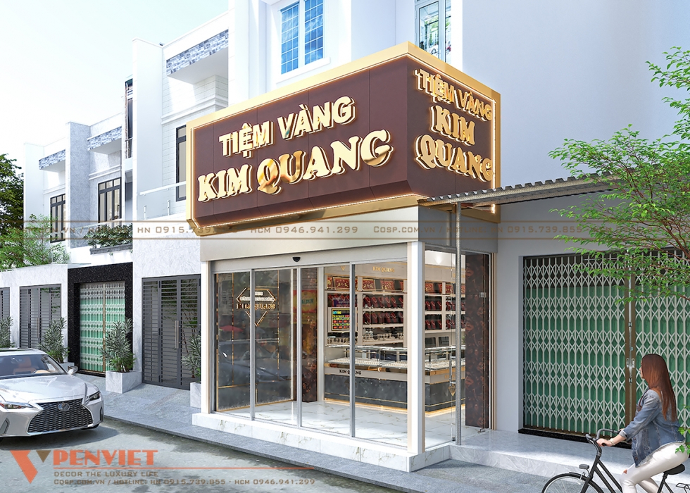 Biển bảng mặt hông của mặt tiền cửa tiệm vàng Kim Quang