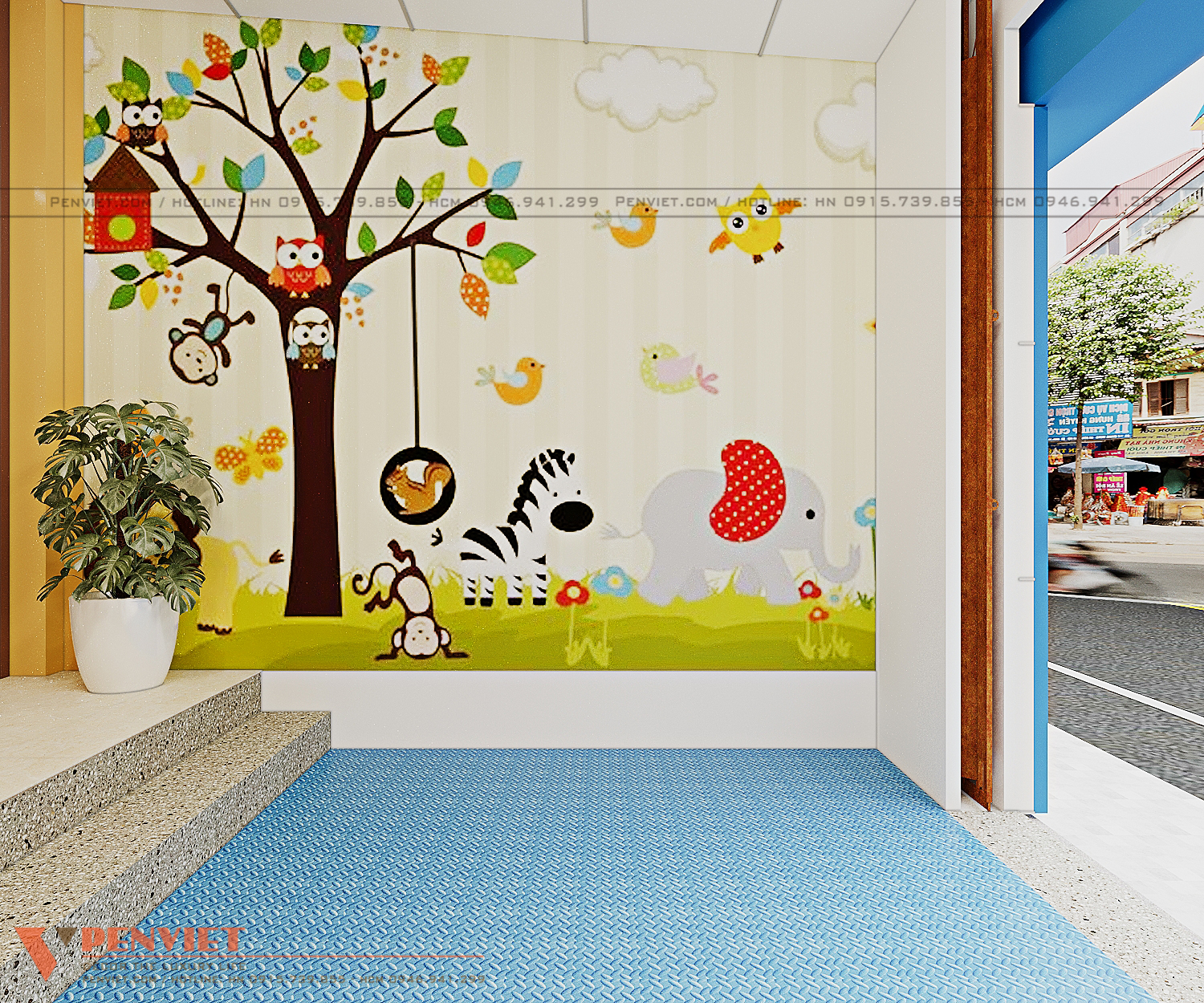 Thiết kế không gian vui chơi cho trẻ ở phòng khám nhiều màu sắc