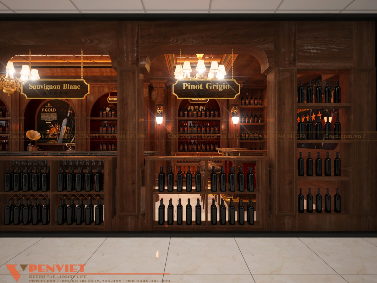 Thiết kế showroom rượu sử dụng chất liệu gỗ MDF cao cấp