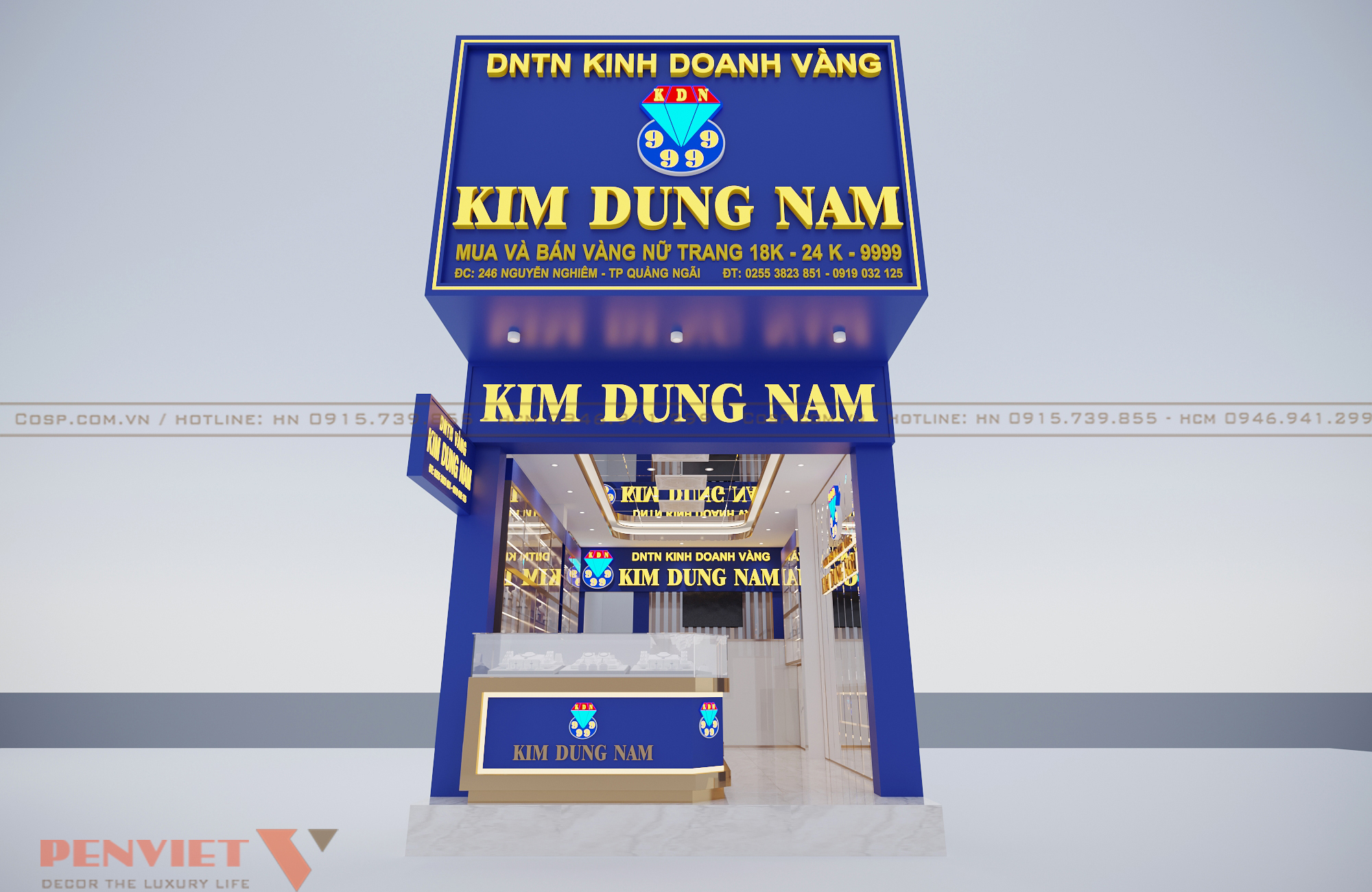 Thiết kế mặt tiền tiệm vàng Kim Dung Nam