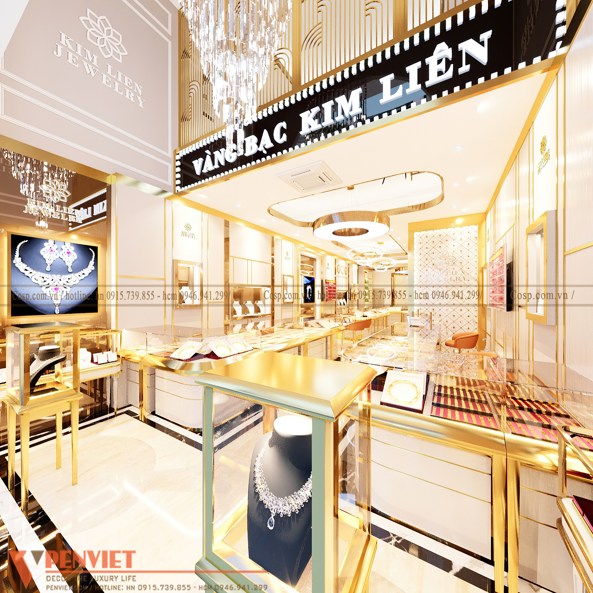 Thiết kế cửa hàng vàng Kim Liên