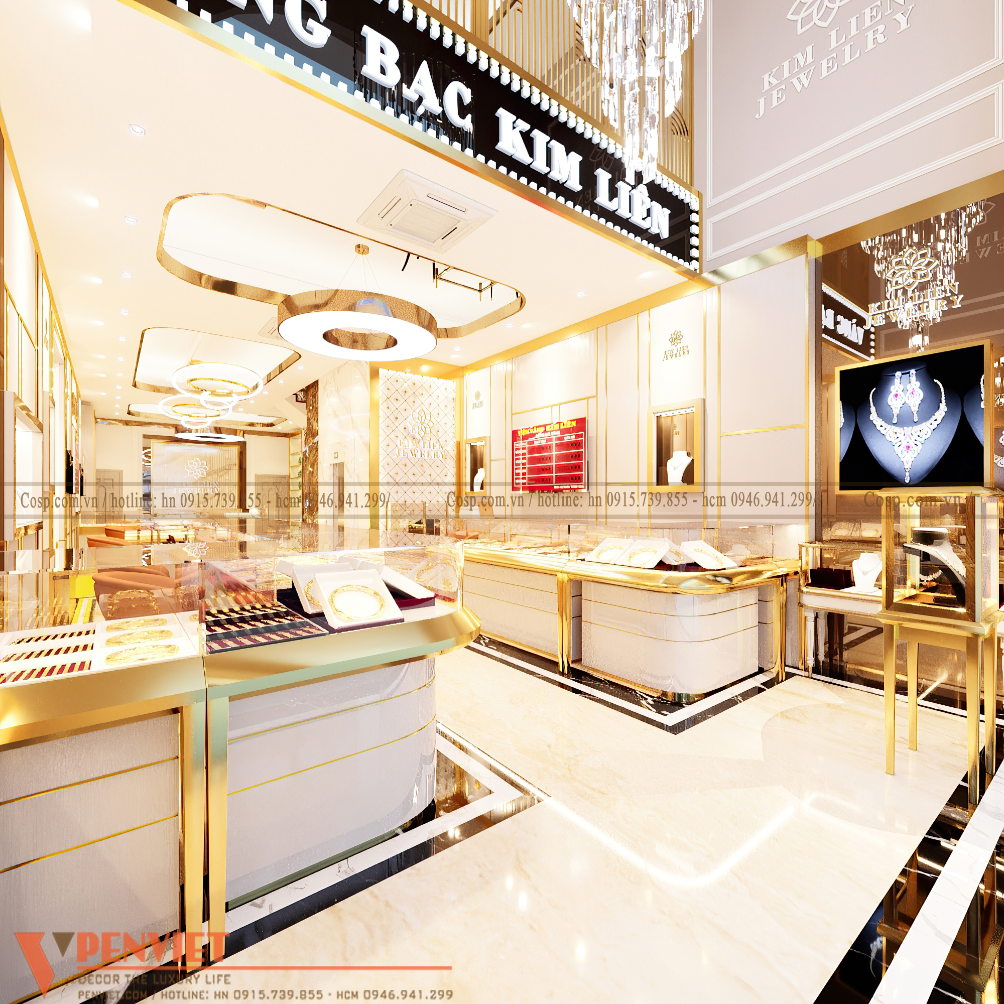Thiết kế cửa hàng vàng bạc Kim Liên