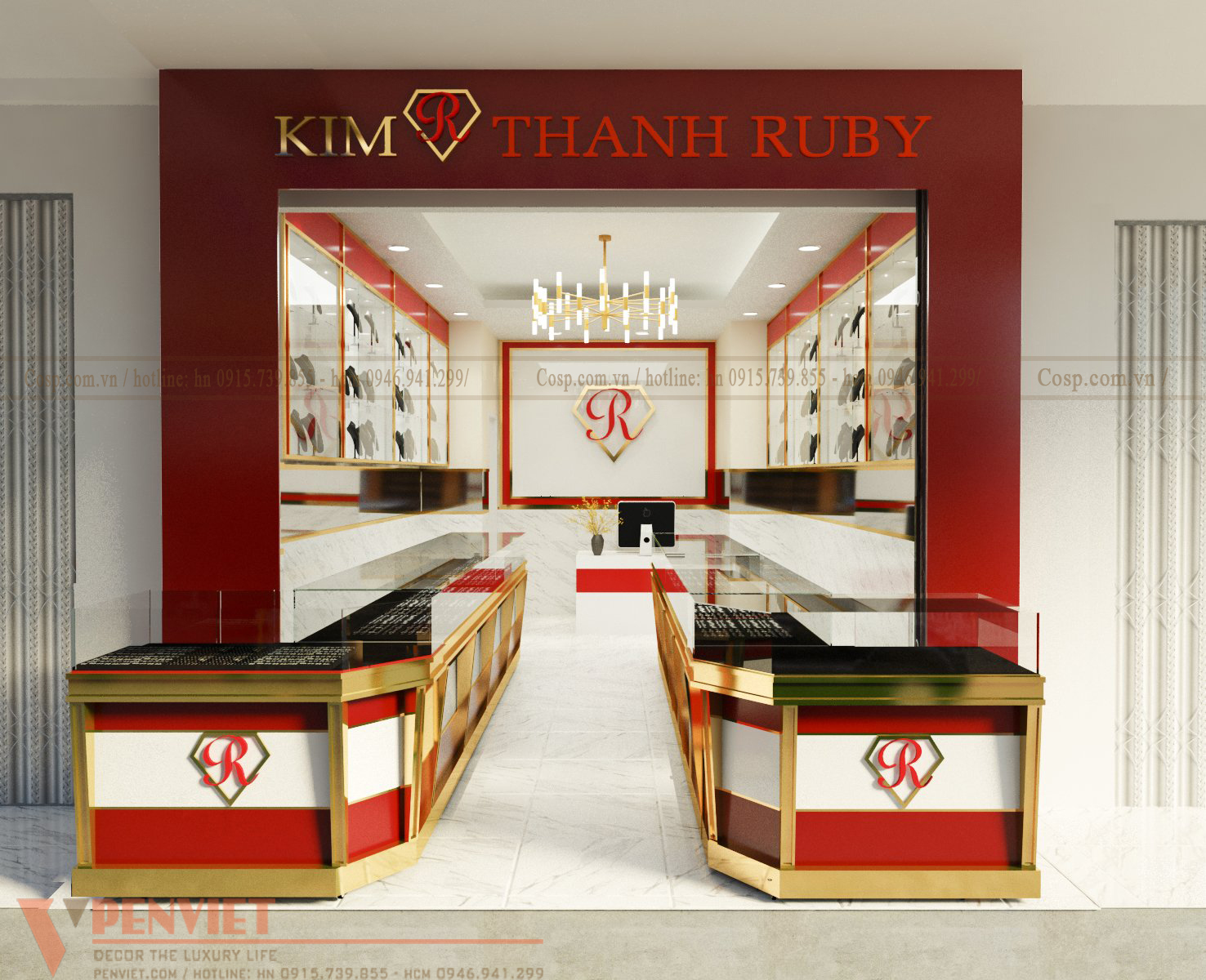 Thiết kế cửa hàng vàng bạc trang sức Kim Thanh