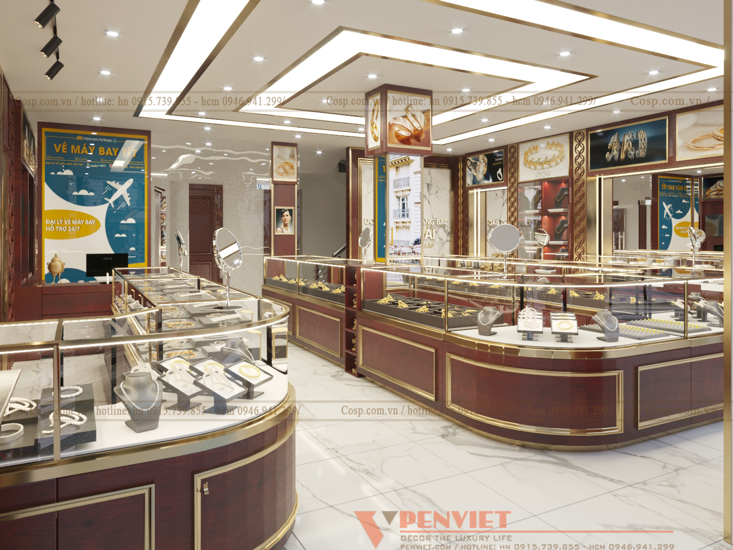 Thiết kế cửa hàng vàng bạc Nga Thái - Hải Dương