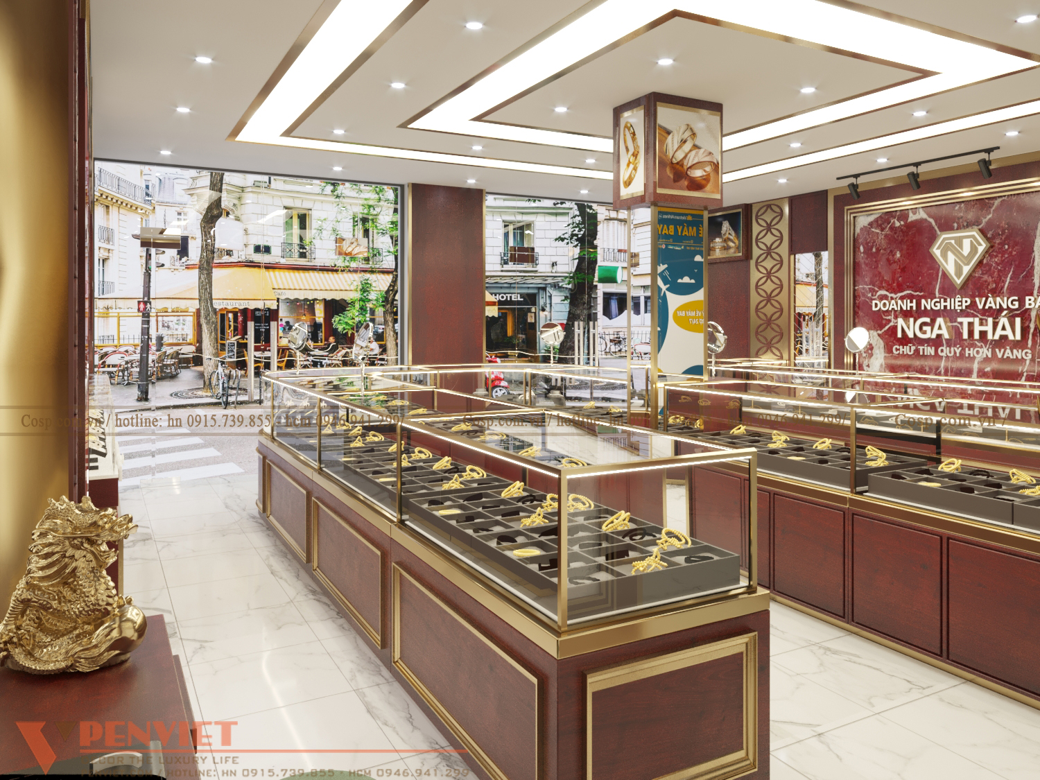 Thiết kế cửa hàng vàng bạc Nga Thái - Hải Dương